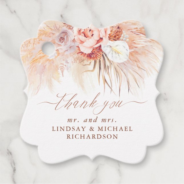 Étiquettes Cadeau Pampas Grass Floral Terracotta Mariage Merci (Devant)