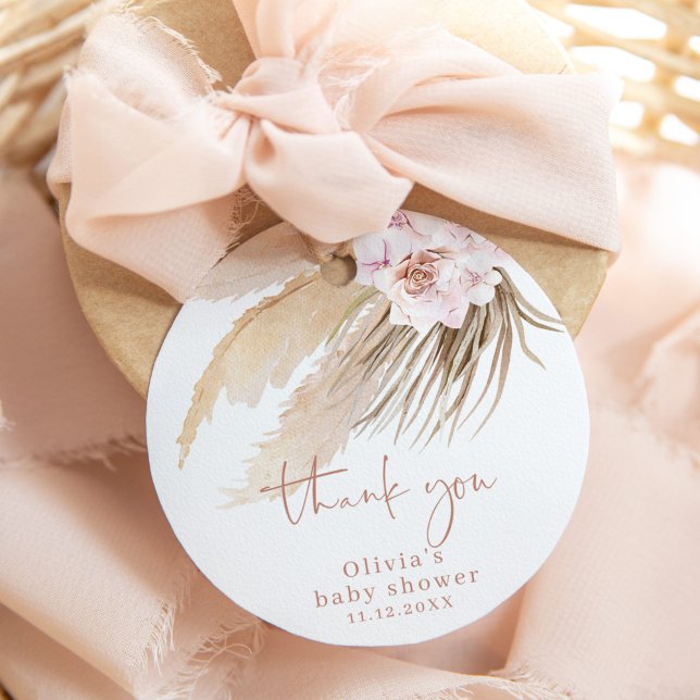 Étiquettes Cadeau Pampas herbe baby shower bohème (Créateur téléchargé)