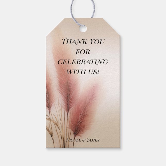 Étiquettes-cadeau Pampas rose Grass Bohême Mariage Boho (Devant)