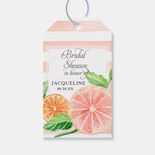 Étiquettes-cadeau Pamplemousse rose moderne Fête des mariées d'agrum (Devant)