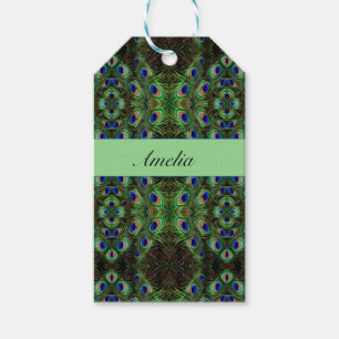 Étiquettes-cadeau Panache Royal - Motif Luxueux de Plumes de Paon