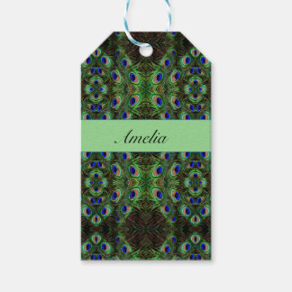 Étiquettes-cadeau Panache Royal - Motif Luxueux de Plumes de Paon