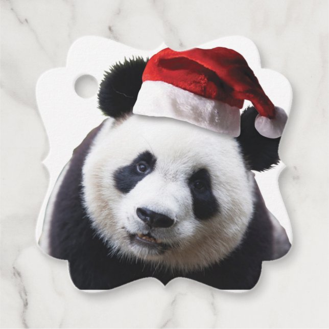 Étiquettes Cadeau Panda de Noël avec chapeau de Père Noël (Devant)