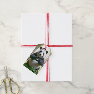 Étiquettes-cadeau Panda de Noël en plein coeur