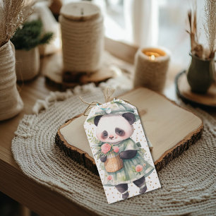 Étiquettes-cadeau Panda floral vert tissu Burp bébé