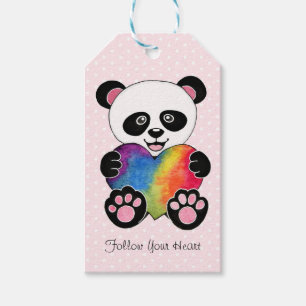 Étiquettes-cadeau Panda mignon d'aquarelle avec le coeur
