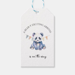 Étiquettes-cadeau Panda pour bébé aquarelle avec drapeaux de bottes