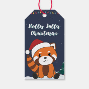 Étiquettes-cadeau Panda Rouge Noël Neige Animaux d'hiver Pandas Gif