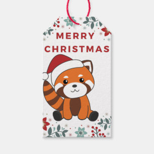 Étiquettes-cadeau Panda Rouge Noël Neige Animaux d'hiver Pandas Gif