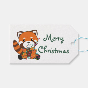 Étiquettes-cadeau Panda Rouge Noël Neige Hiver Animaux Pandas Tru
