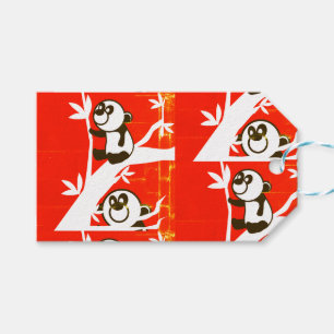 Étiquettes-cadeau Pandas mignons sur un bambou  