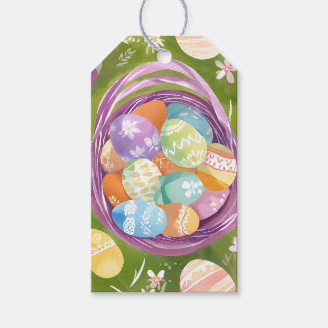 Étiquettes-cadeau Panier à oeufs de Pâques | Aquarelle Spring Pastel (Devant)