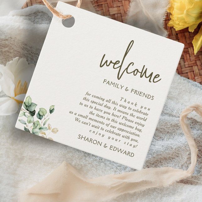Étiquettes Cadeau Panier cadeau de bienvenue pour Mariage vert Eucal (Créateur téléchargé)