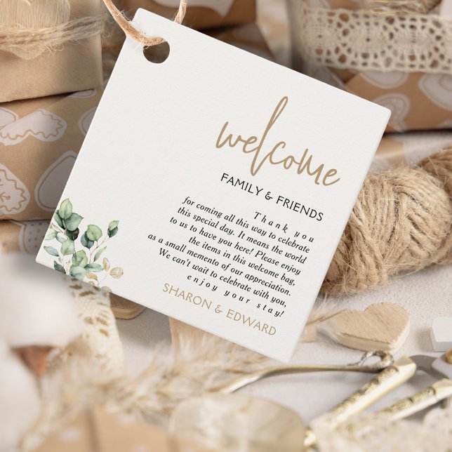Étiquettes Cadeau Panier cadeau de bienvenue pour Mariage vert Eucal (Créateur téléchargé)