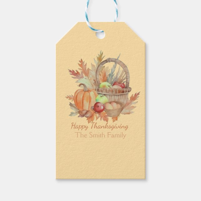 Étiquettes-cadeau Panier de Bon thanksgiving d'aquarelle personnalis (Devant)