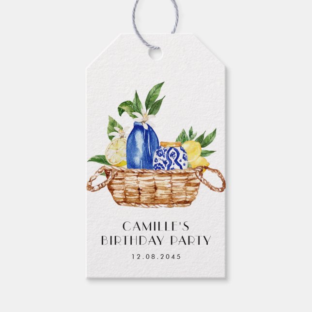Étiquettes-cadeau Panier méditerranéen au citron à l'aquarelle pour  (Devant)