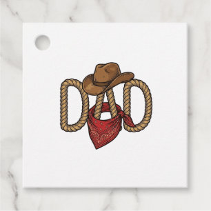 Étiquettes Cadeau Papa Cowboy Corda Chapeau Bandana Gravure Vintage 