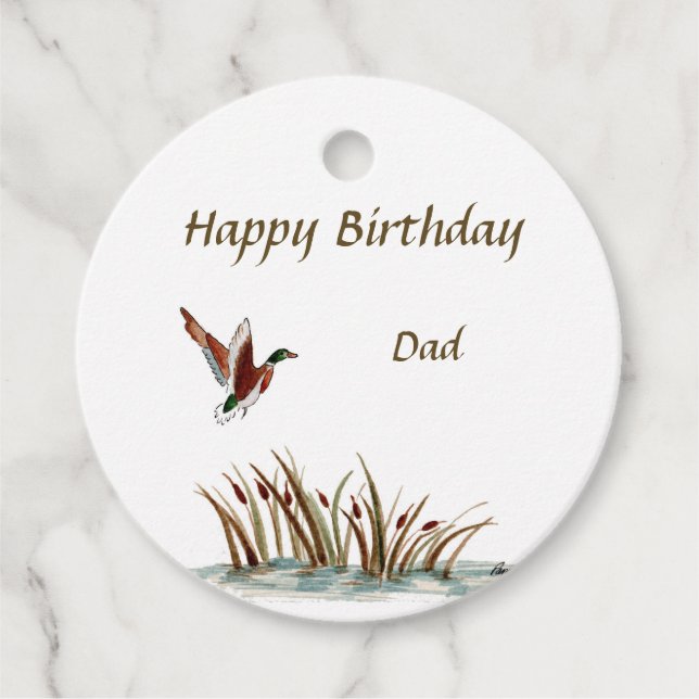 Étiquettes Cadeau Papa, Merci Mallard Au-Dessus De Cattails, Une Mém (Devant)