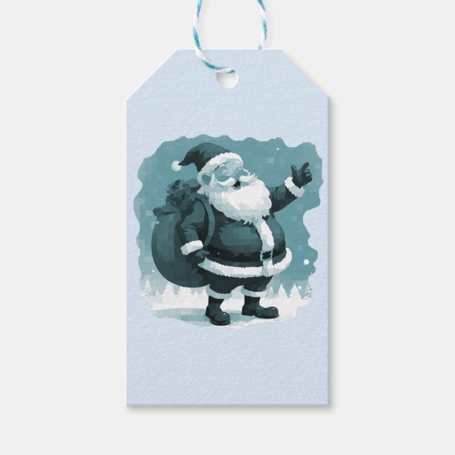 Étiquettes-cadeau Papai Noel divertido em tons de azul. (Devant)
