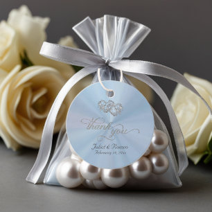 Étiquettes Cadeau Papeterie coeurs liés - Bleu pastel / Argent