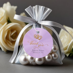 Étiquettes Cadeau Papeterie coeurs liés - Lavande/Or