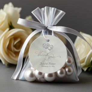 Étiquettes Cadeau Papeterie coeurs liés - Vert sauge pastel / Argent