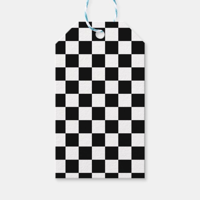 Étiquettes-cadeau Papier À damiers noir (Devant)