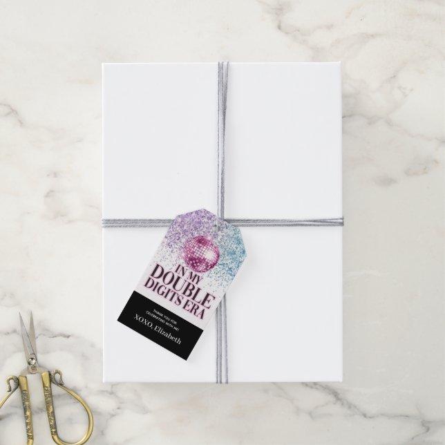 Étiquettes-cadeau Papier à l'ère des chiffres doubles disco pailleté (Avec de la ficelle)