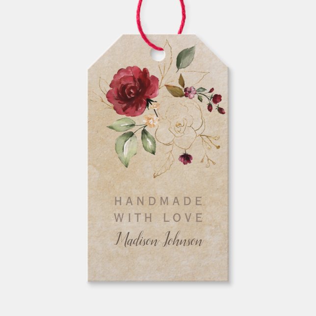 Étiquettes-cadeau Papier à texture florale d'aquarelle artisanale (Devant)