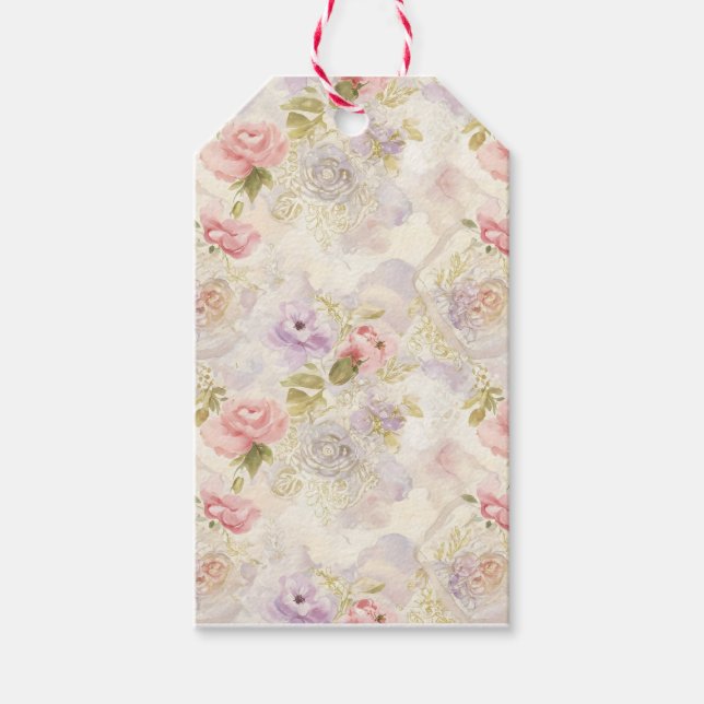 Étiquettes-cadeau Papier d'enveloppement floral à aquarelle romantiq (Devant)