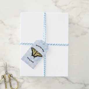 Étiquettes-cadeau Papillon à queue jaune bleu ciel personnalisé