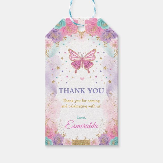 Étiquettes-cadeau Papillon blanc Fée Jardin Floral Anniversaire (Devant)