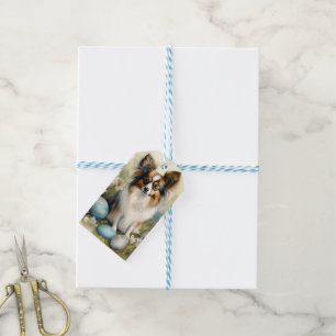 Étiquettes-cadeau Papillon Chien avec Oeufs de Pâques Fêtes