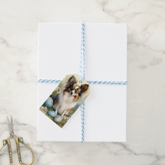 Étiquettes-cadeau Papillon Chien avec Oeufs de Pâques Fêtes (Avec de laficelle)