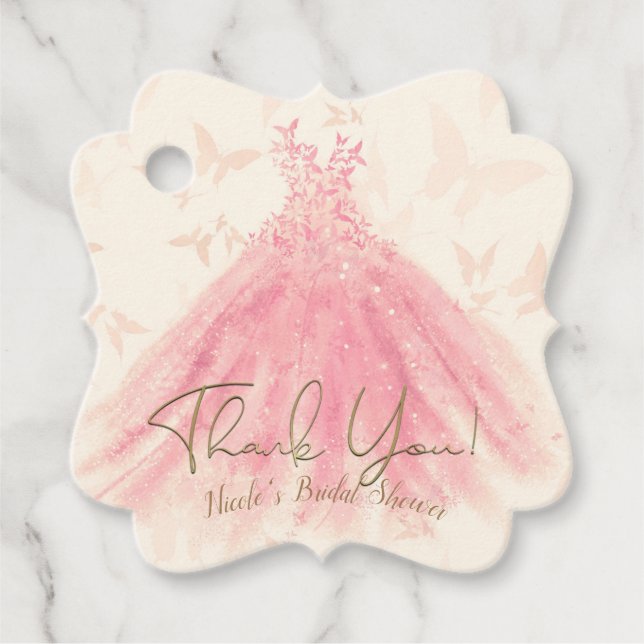 Étiquettes Cadeau Papillon Dance Peach Sparkle Dress Fête des mariée (Devant)
