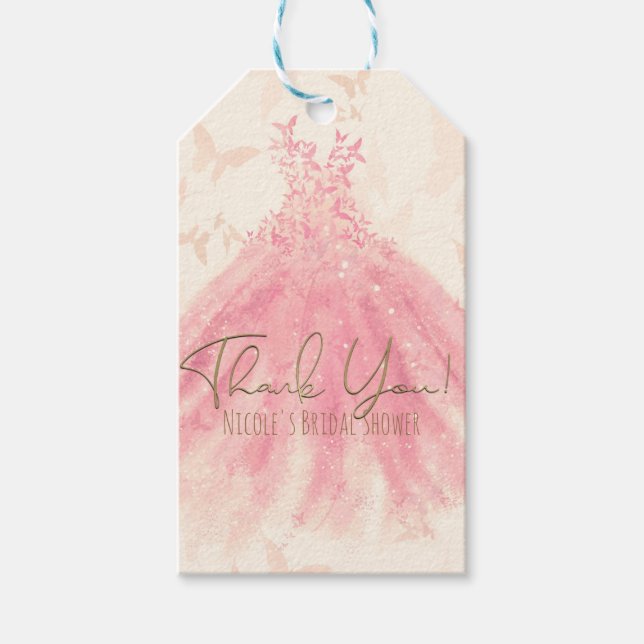 Étiquettes-cadeau Papillon Dance Peach Sparkle Dress Fête des mariée (Devant)