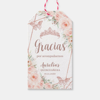 Étiquettes-cadeau Papillon Or Rose Floral Blush Quinceañera