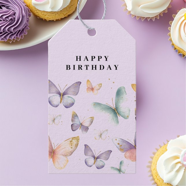 Étiquettes-cadeau Papillon pourpre Joyeux anniversaire (Créateur téléchargé)
