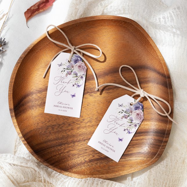 Étiquettes-cadeau Papillon pourpre poussiéreux Floral (Créateur téléchargé)