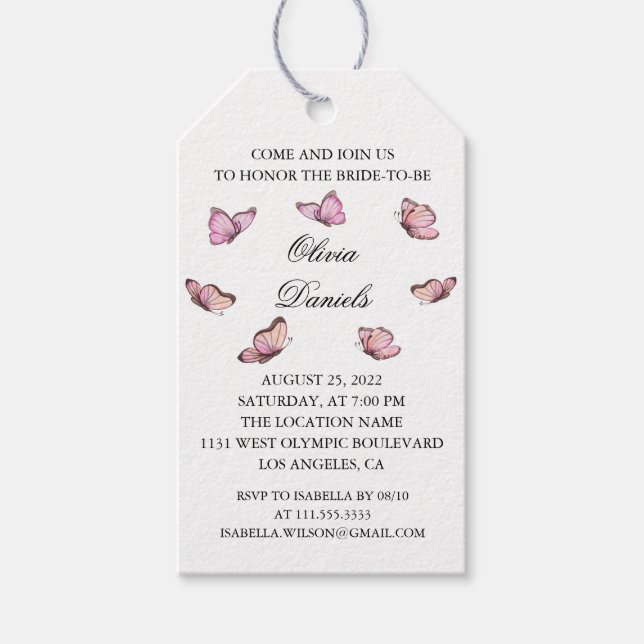 Étiquettes-cadeau Papillon rose aquarelle. Balises cadeaux Fête des  (Devant)