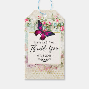 Étiquettes-cadeau Papillon rose et Shabby Mariage Rose Vintage