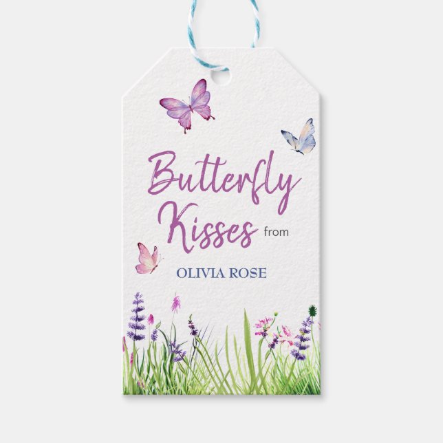 Étiquettes-cadeau Papillon rose mou Purple Baby shower fille (Devant)