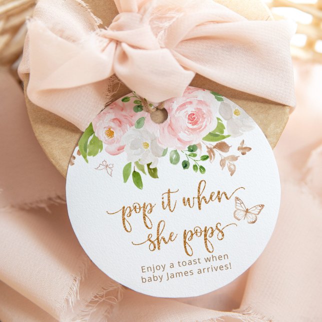 Étiquettes Cadeau Papillon rose pâle Pop it quand elle pop (Créateur téléchargé)