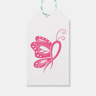 Étiquettes-cadeau Papillon rose Ruban Lutteur Cancer du sein