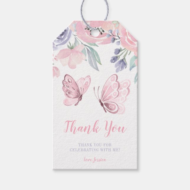 Étiquettes-cadeau Papillon rose violet Baby shower de fille papillon (Devant)