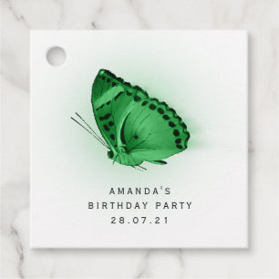 Étiquettes Cadeau Papillon vert émeraude luminescent et damas