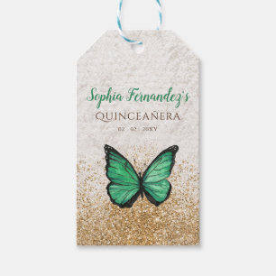 Étiquettes-cadeau Papillon vert émeraude rustique vintage or