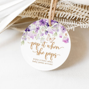 Étiquettes Cadeau Papillon violet Pop-le quand elle pop baby shower