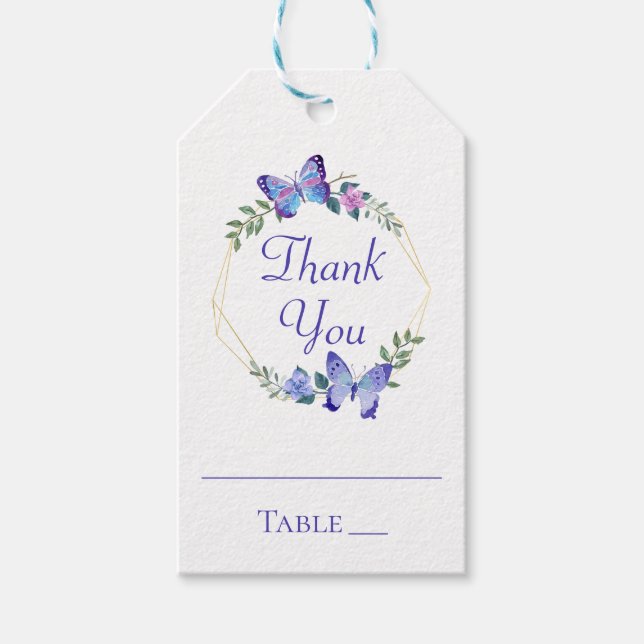 Étiquettes-cadeau Papillons Bleu Papillon Floral Escort Plaque (Devant)