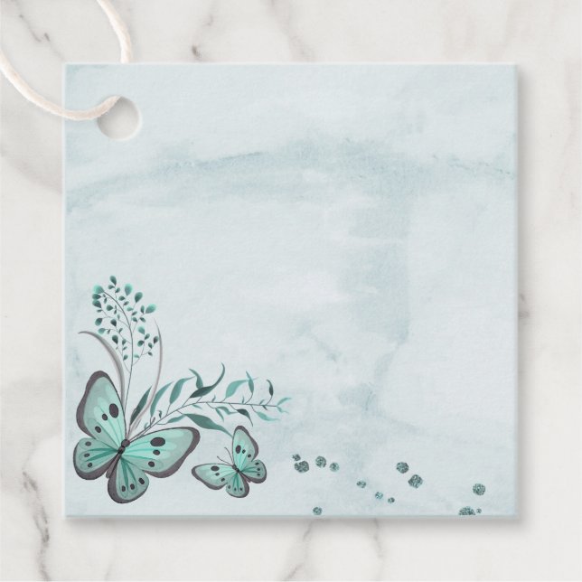 Étiquettes Cadeau Papillons bleus turquoises préférez les balises (Devant)